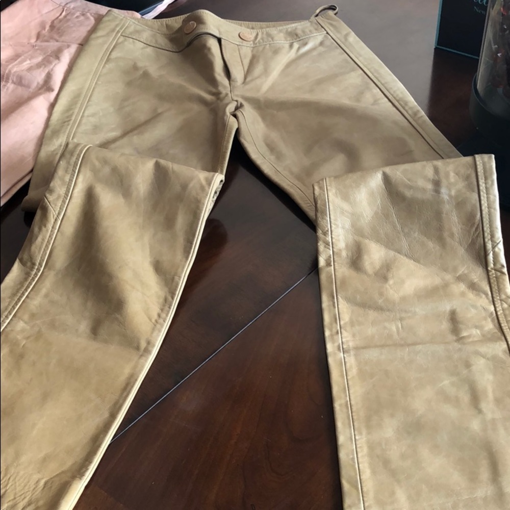Khaki leather pants